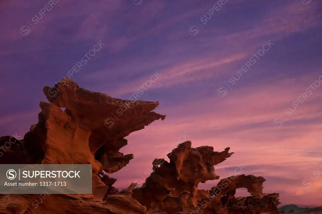 Strange eroded sandstone rock formations at Devils Fire, Little Finland, Hobgoblins, Nevada, USA