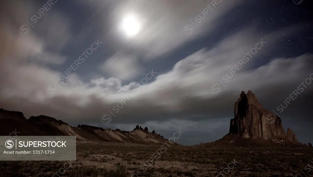 Shiprock ,Tse Bi Dahi at night with milky way, Navajo sacred site, New Mexico, USA