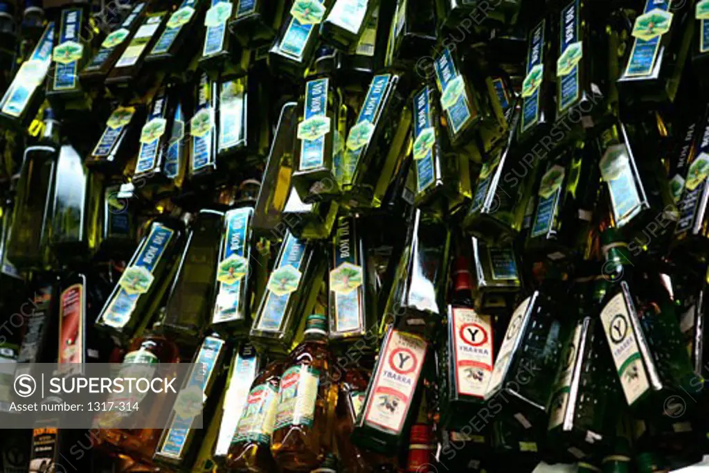 Wine bottles for sale in a liquor store, Sao Paulo, Sao Paulo State, Brazil