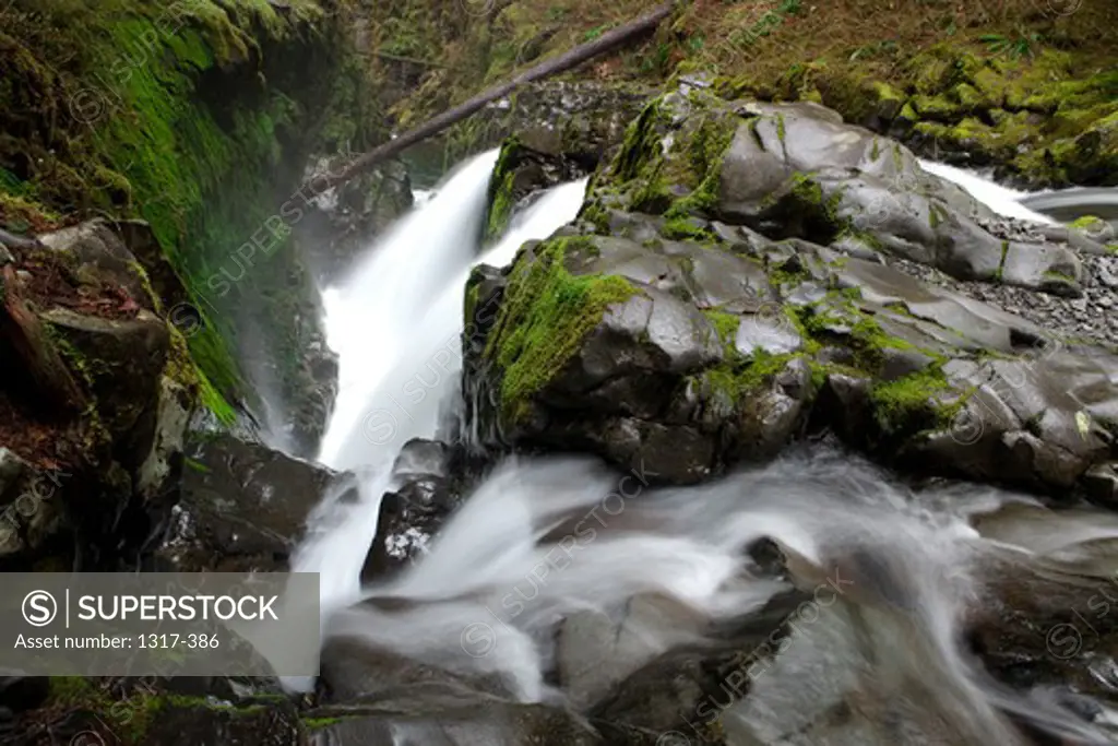 Sol Duc Waterfall in the rain forest of Olympic National Park. Sol Duc means magic waters.