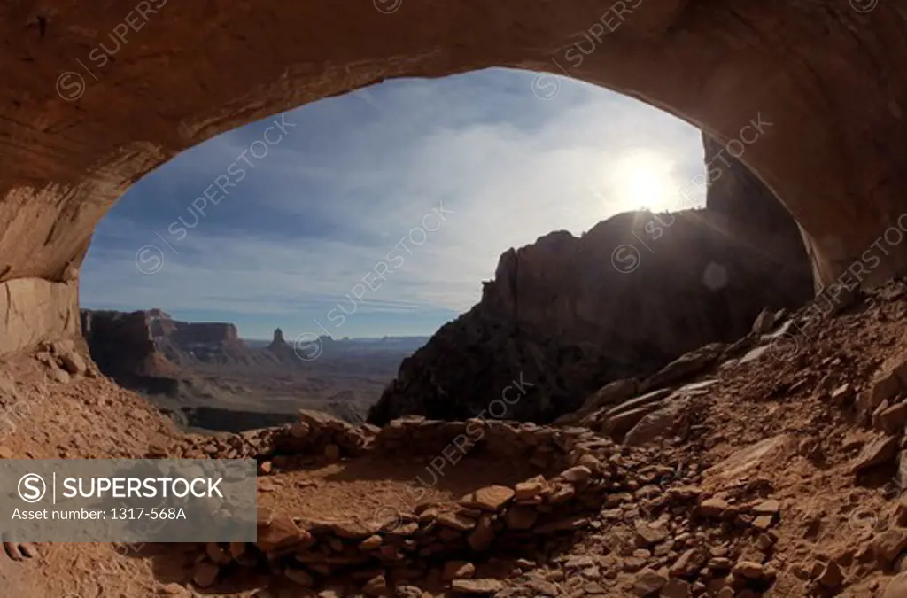 Stone circle on an arid landscape, False Kiva, Canyonlands National Park, Utah, USA
