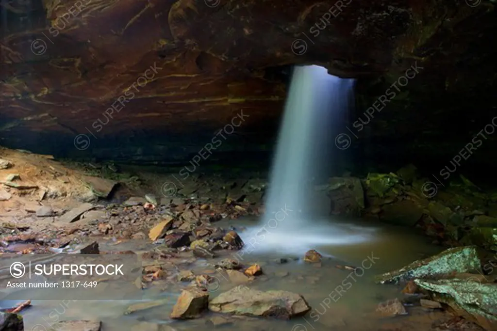 Waterfall in a forest, Glory Hole Falls, Ozark Mountains, Ozark National Forest, Arkansas, USA