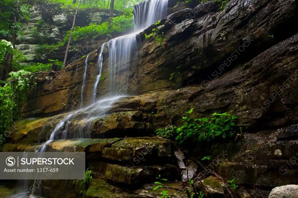 Low angle view of a waterfall, Liles Falls, Ozark Mountains, Ozark National Forest, Arkansas, USA