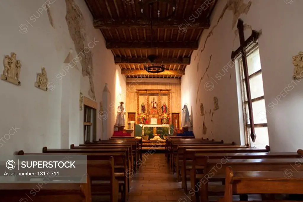 Interiors of a church, Mission San Juan, San Antonio Missions National Historical Park, San Antonio, Texas, USA