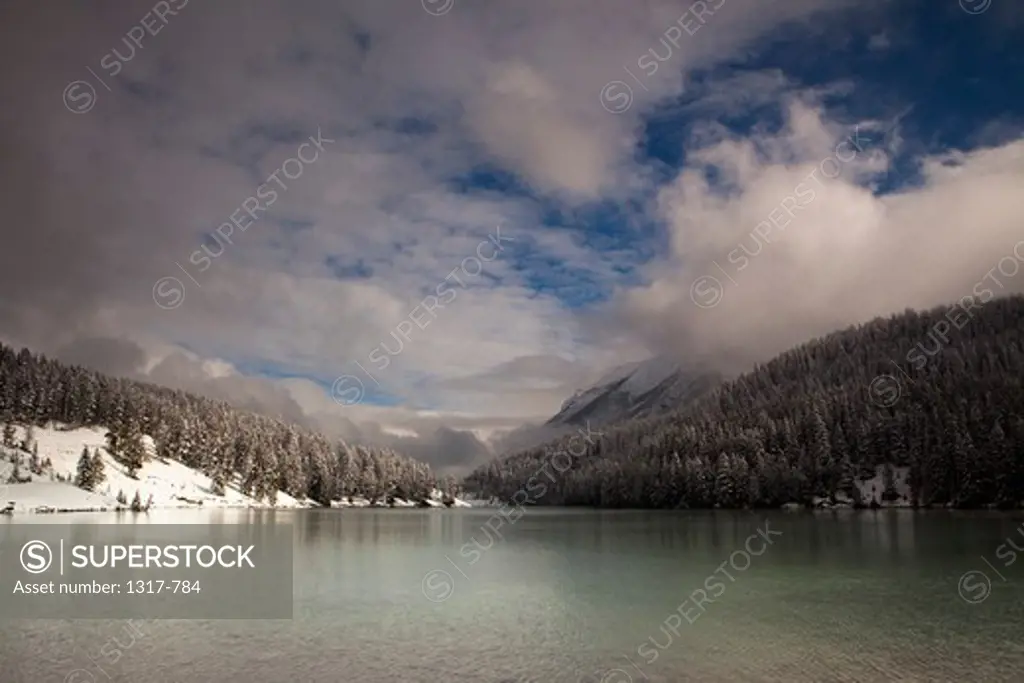 Lake in front of mountains, Two Jack Lake, Banff National Park, Alberta, Canada