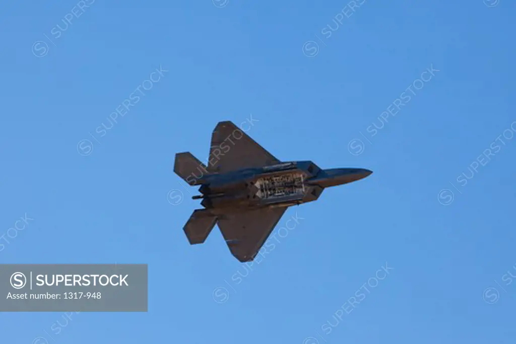 US Air Force F-22 Raptor Jet Fighter in flight, Fort Worth Alliance Airport, Fort Worth, Tarrant County, Texas, USA