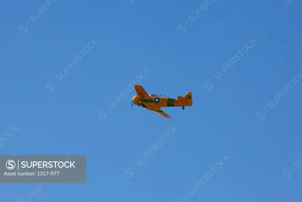 US Air Force T-6 Texan Jet Fighter in flight, Fort Worth Alliance Airport, Fort Worth, Tarrant County, Texas, USA