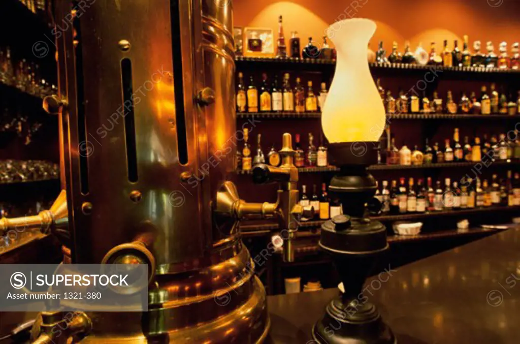 View of bar counter with a lamp