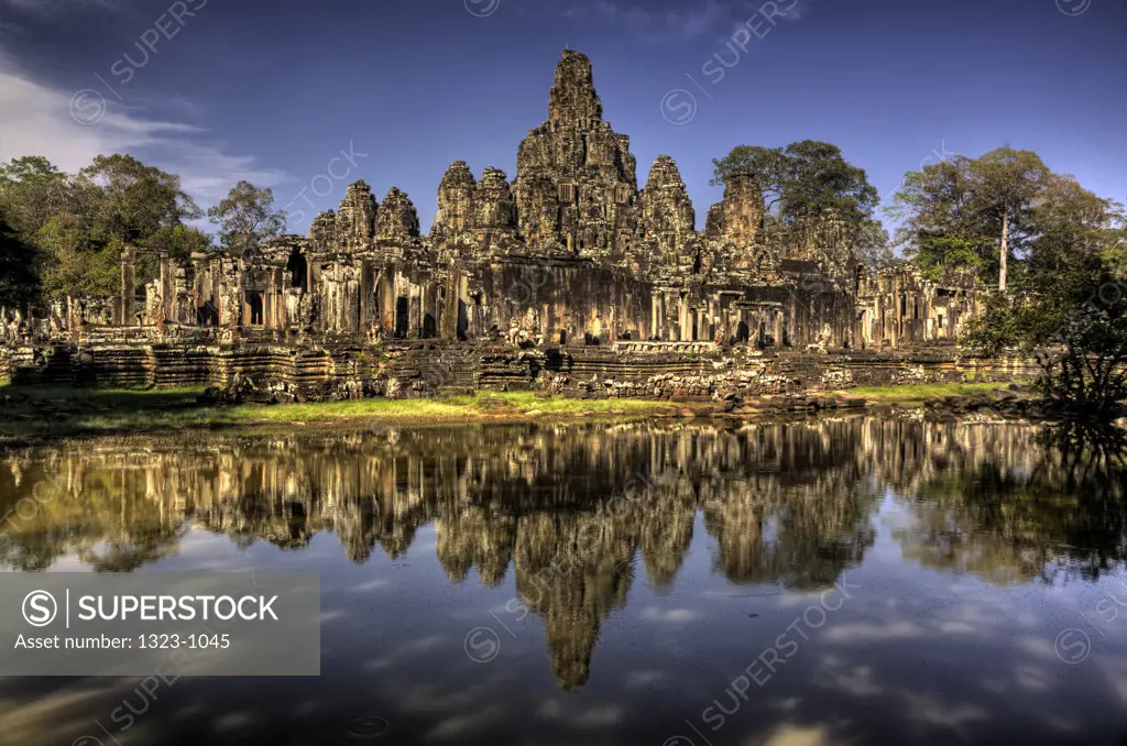 Temple at the lakeside, Bayon Temple, Angkor Thom, Siem Reap, Angkor, Cambodia