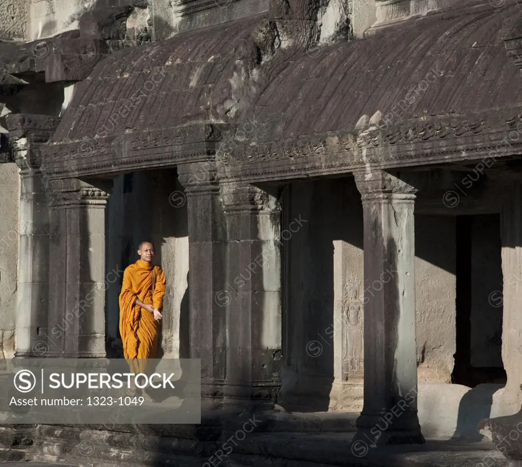 Monk at a temple, Angkor Thom, Siem Reap, Angkor, Cambodia