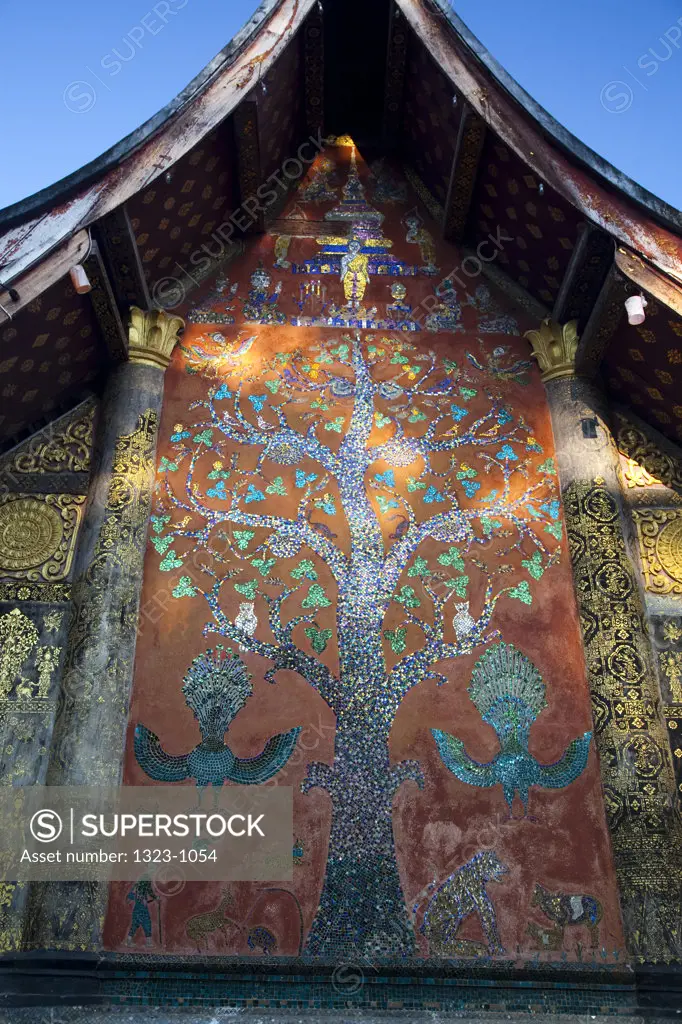 Mosaic on the wall of a temple, Wat Xieng Thong, Luang Phabang, Laos