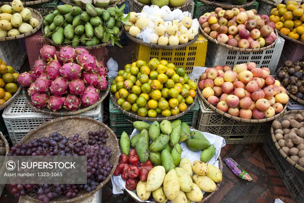 Fruits and vegetables on a market stall, Luang Phabang, Laos