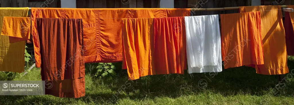 Robes drying on clotheslines, Luang Phabang, Laos