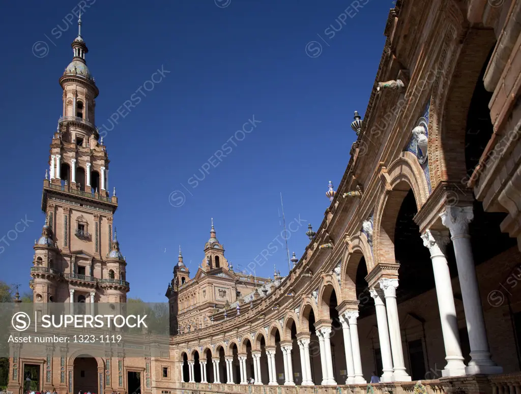 Low angle view of a palace, Plaza De Espana, Seville, Andalusia, Spain