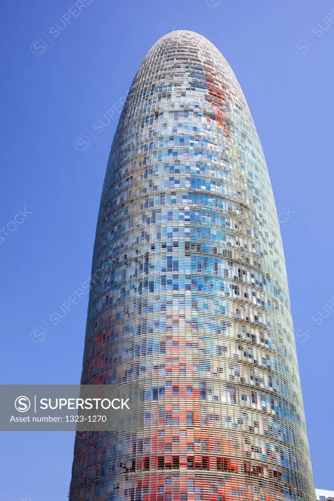 Low angle view of a tower, Torre Agbar, Barcelona, Catalonia, Spain