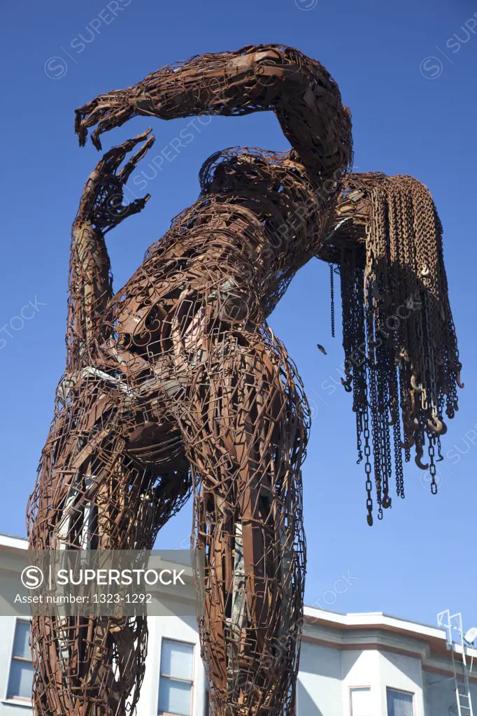 USA, California, San Francisco, Low angle view of rusted sculpture