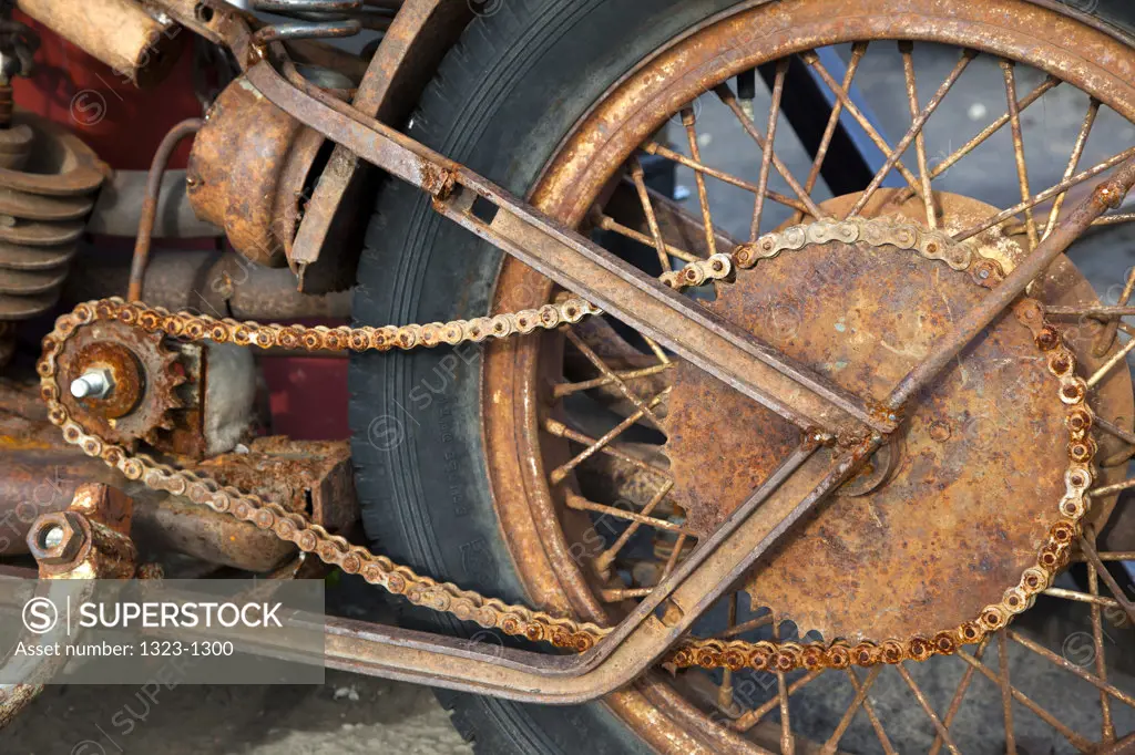 View of rusted motorcycle chain