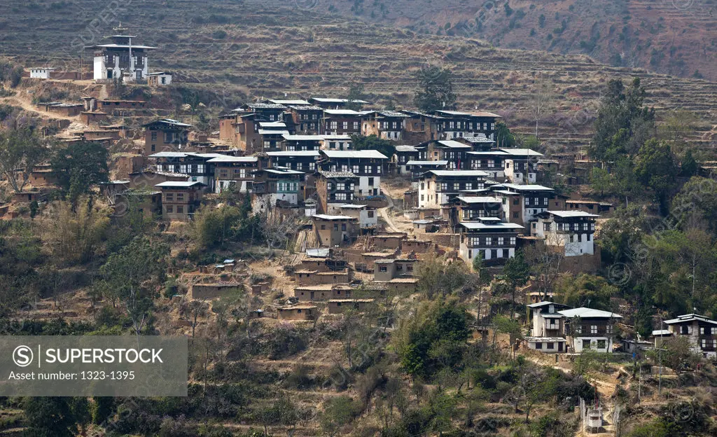 Houses on a hillside, Wangdue Phodrang, Bhutan