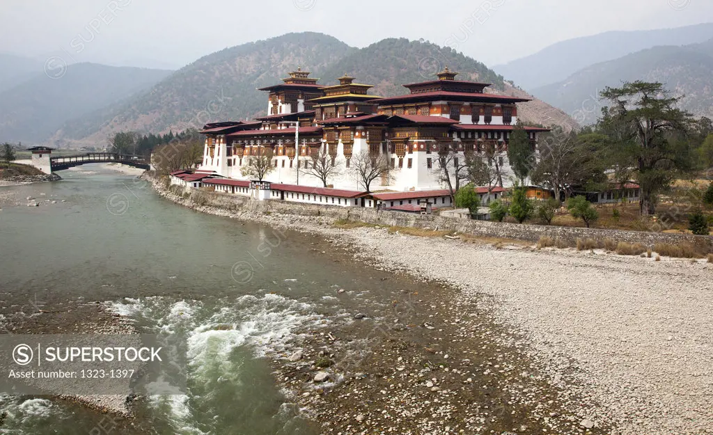 Monastery at the riverside, Punakha Monastery, Punakha, Bhutan