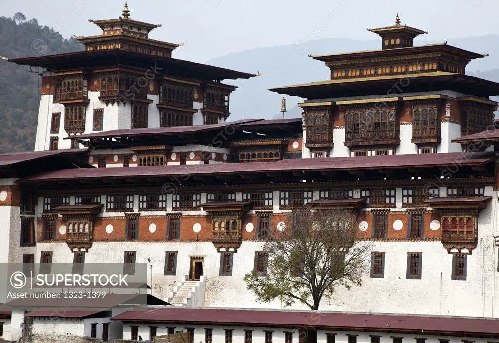 Low angle view of a monastery, Punakha Monastery, Punakha, Bhutan