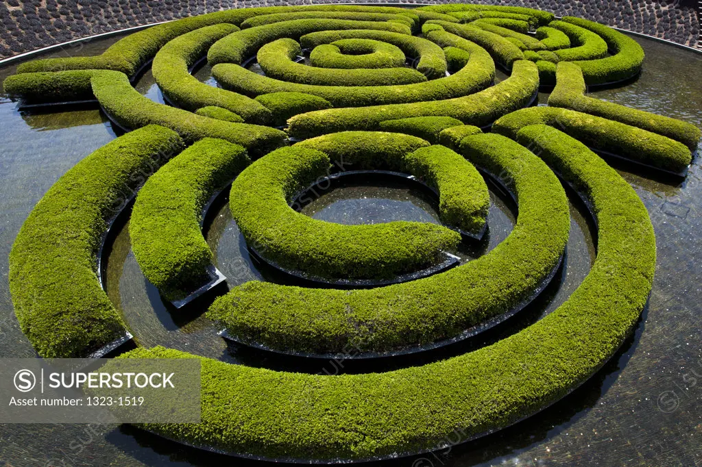 USA, California, Brentwood, Getty Museum, Elevate view of sculptured  green hedges