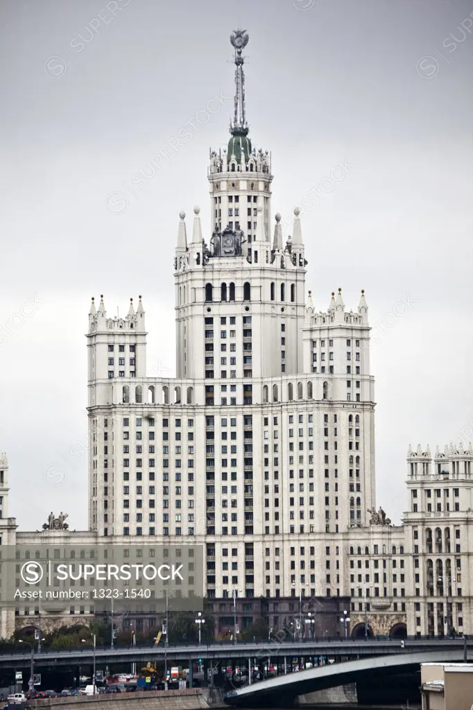 Buildings in a city, Stalin Skyscraper, Moscva River, Moscow, Russia