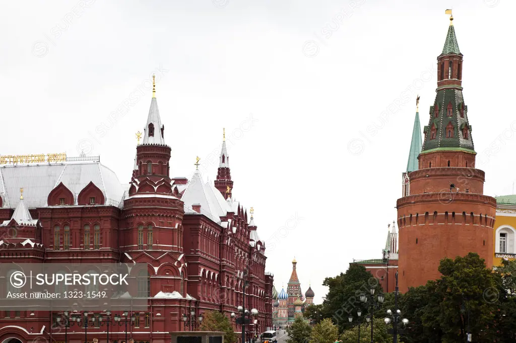 Buildings in a city, Kremlin, State Historical Museum, St. Basil's Cathedral, Moscow, Russia