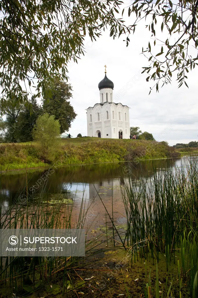 Reflection of church on water, Church of The Intercession, Bogolyubovo, Suzdalsky District, Vladimir Oblast, Russia