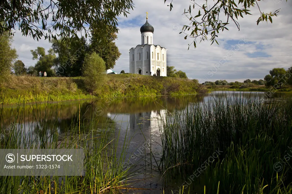 Reflection of church on water, Church of The Intercession, Bogolyubovo, Suzdalsky District, Vladimir Oblast, Russia