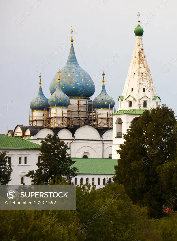 Low angle view of Kremlin and church, Suzdal, Russia