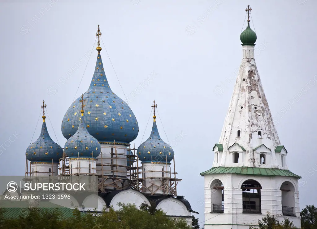 Low angle view of Kremlin and church, Suzdal, Russia