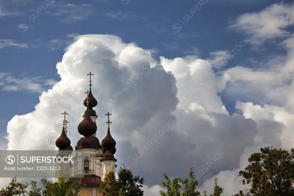Onion dome spires on a Russian Orthodox church, Plyos, Ivanovo Oblast, Russia