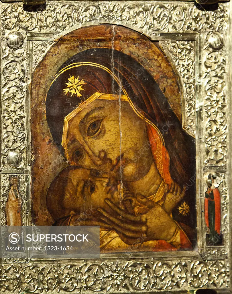 Painting of Virgin Mary with Jesus Christ in a church, Monastery of St Ipaty, Kostroma, Russia