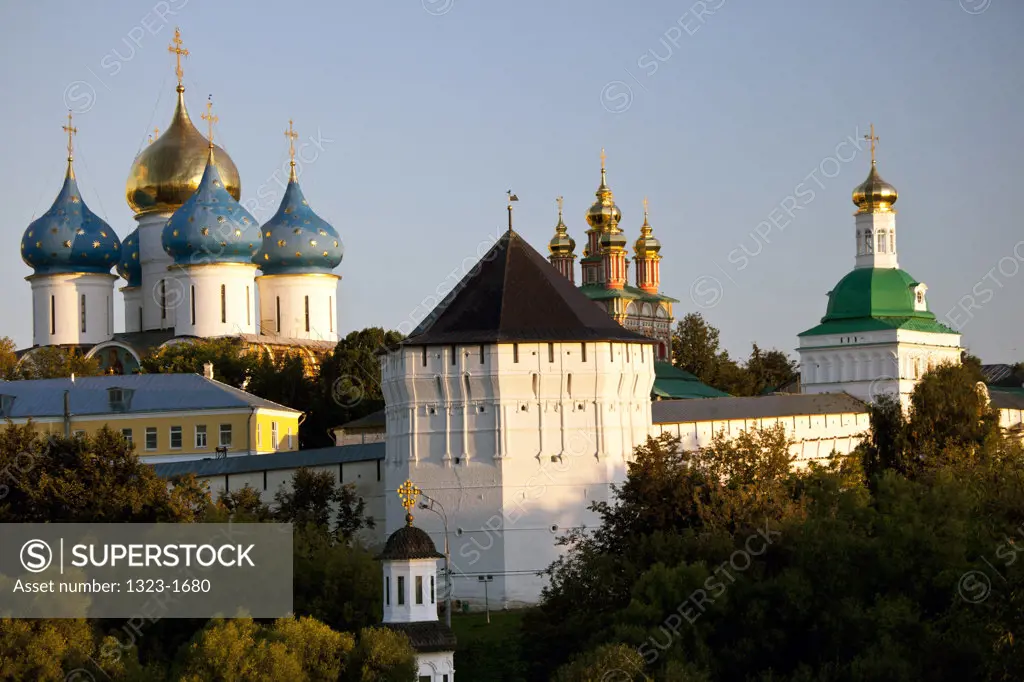 Onion domes on churches at a monastery, Trinity Lavra of St. Sergius, Sergiyev Posad, Moscow Oblast, Russia