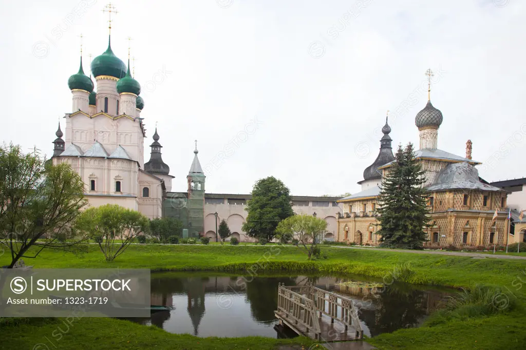 Pond in a garden in front of a church, Kremlin, Rostov, Russia