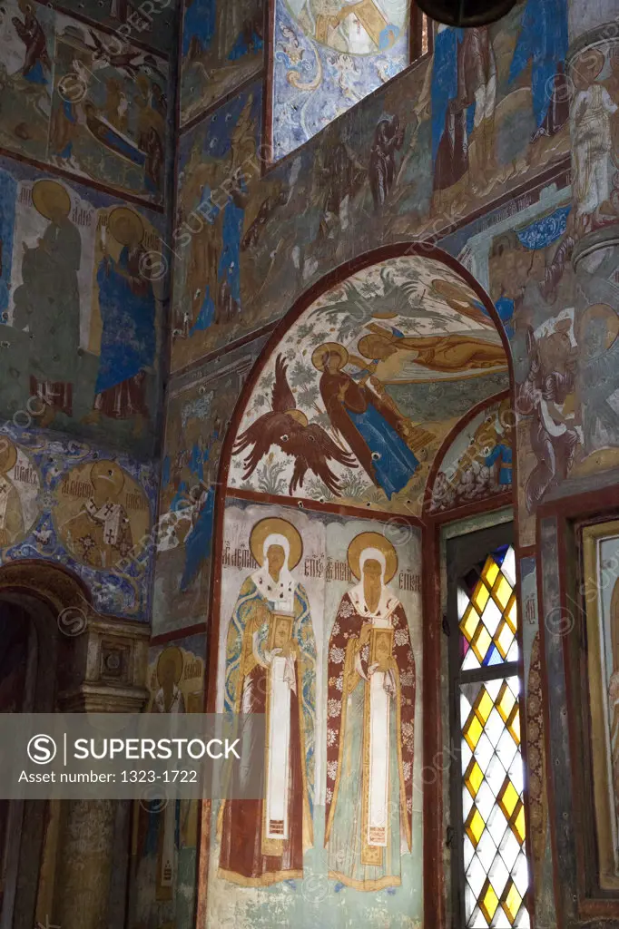 Murals and windows in the Church of the Resurrection, Kremlin, Rostov, Russia