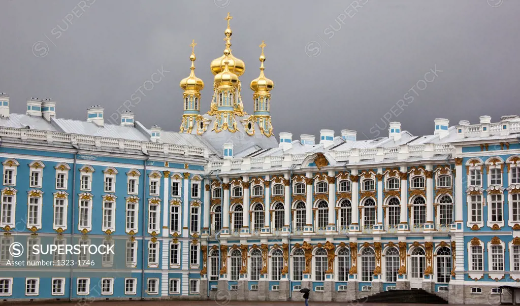 Facade of a palace, Catherine Palace, Tsarskoye Selo, St. Petersburg, Russia