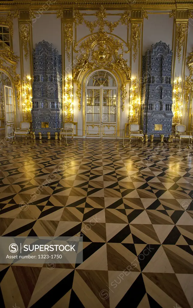 Inlaid wooden floor in the palace, Catherine Palace, Tsarskoye Selo, St. Petersburg, Russia