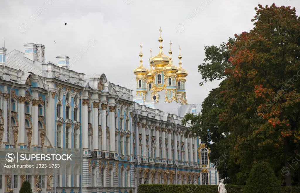 Facade of a palace, Catherine Palace, Tsarskoye Selo, St. Petersburg, Russia