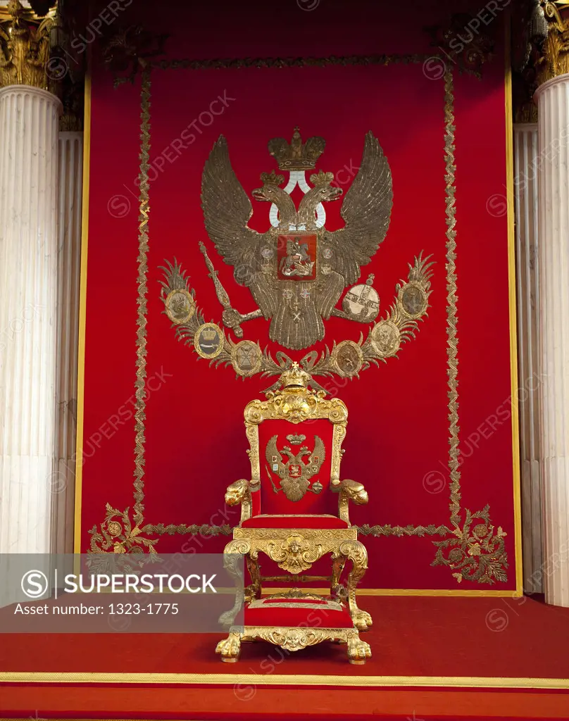 Royal Throne exhibited in the museum, State Hermitage Museum, St. Petersburg, Russia