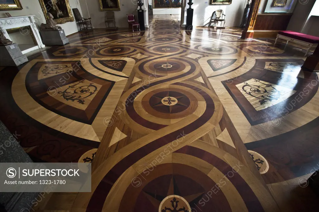 Inlaid wooden floor in a museum, State Hermitage Museum, St. Petersburg, Russia