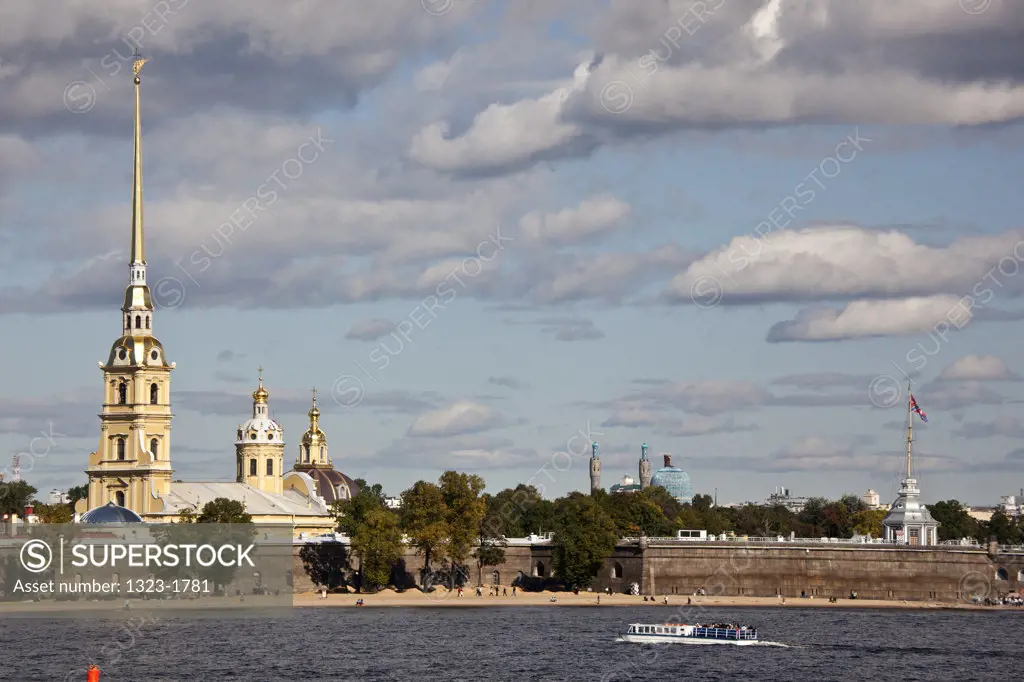 Fortress at the waterfront, Peter And Paul Fortress, Neva River, St. Petersburg, Russia
