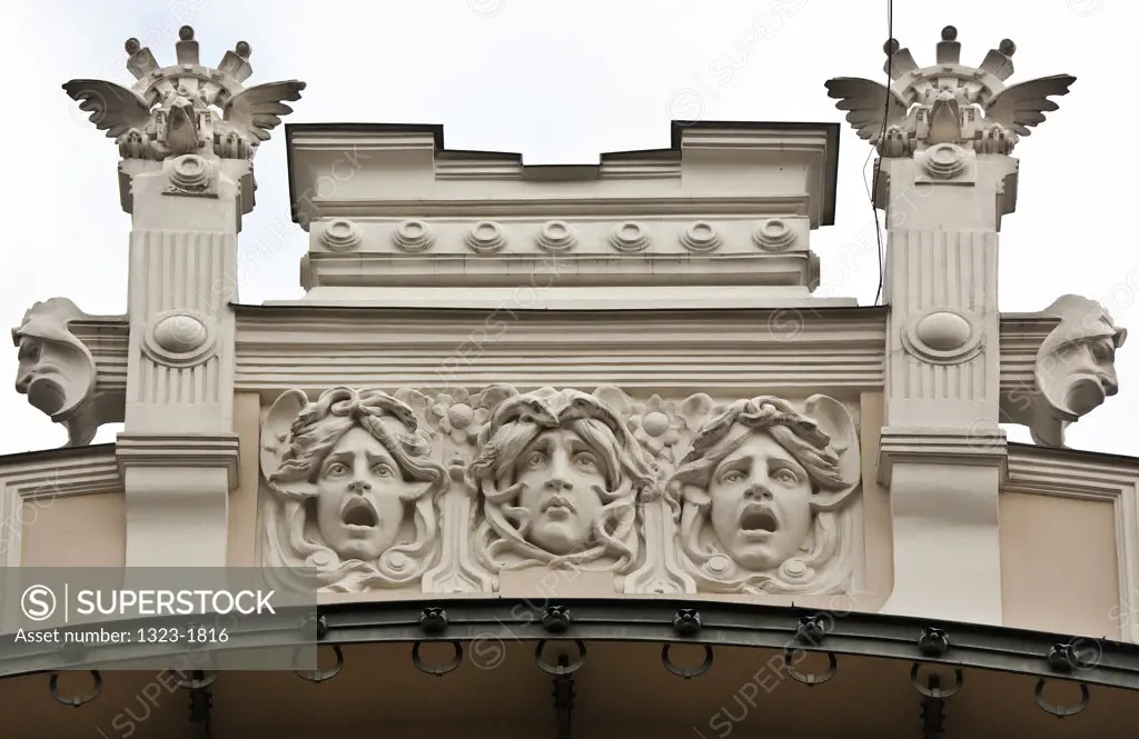Latvia, Riga, Facade of Art Nouveau building by Mikhail Eisenstein