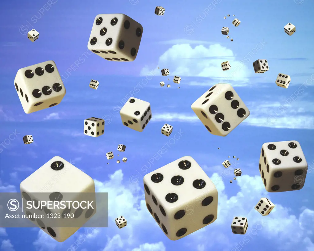 Dice floating in the sky