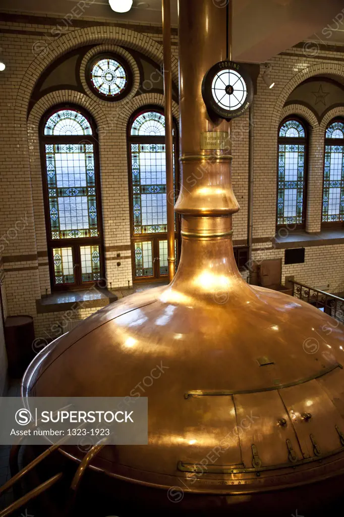 High angle view of copper vat at Heineken Brewery, Amsterdam, Netherlands