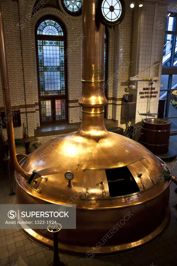 High angle view of copper vat at Heineken Brewery, Amsterdam, Netherlands