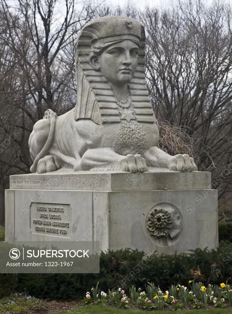 USA, Massachusetts, Boston, Sphinx Statue by Martin Millmore at Mount Auburn Cemetery