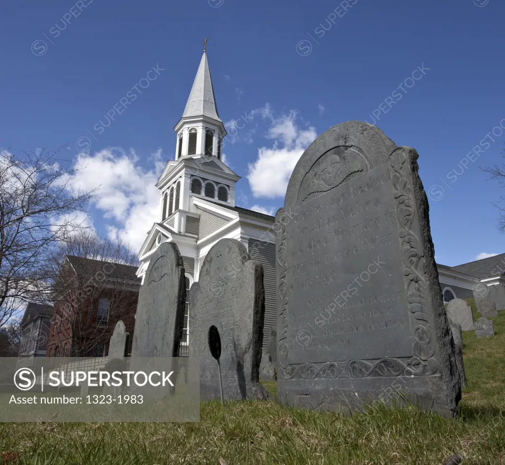 USA, Massachusetts, Concord, Cemetery and St. Bernard's Parish Church