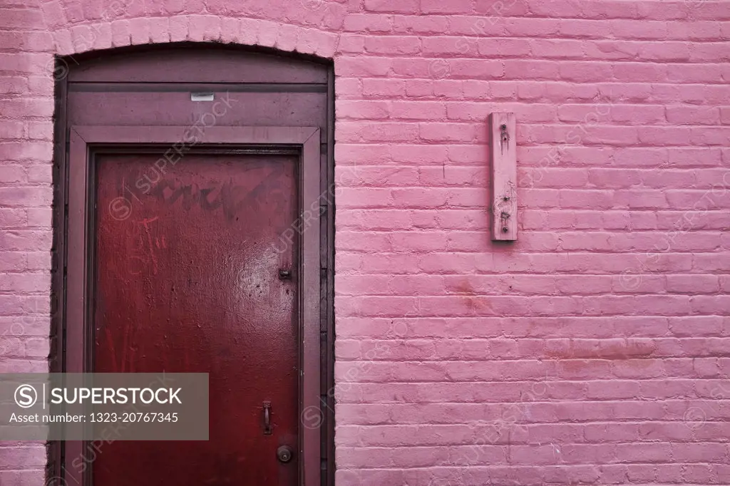 Pink brick wall and door in San Francisco.