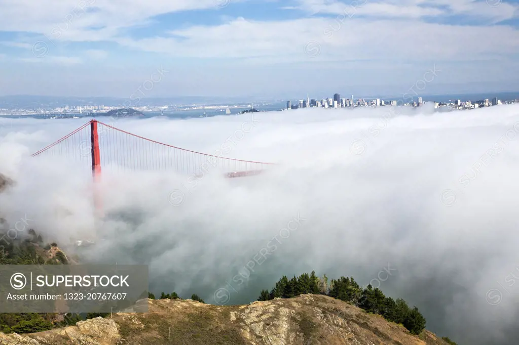 High angled view of the Golden Gate Bridge and San Francisco